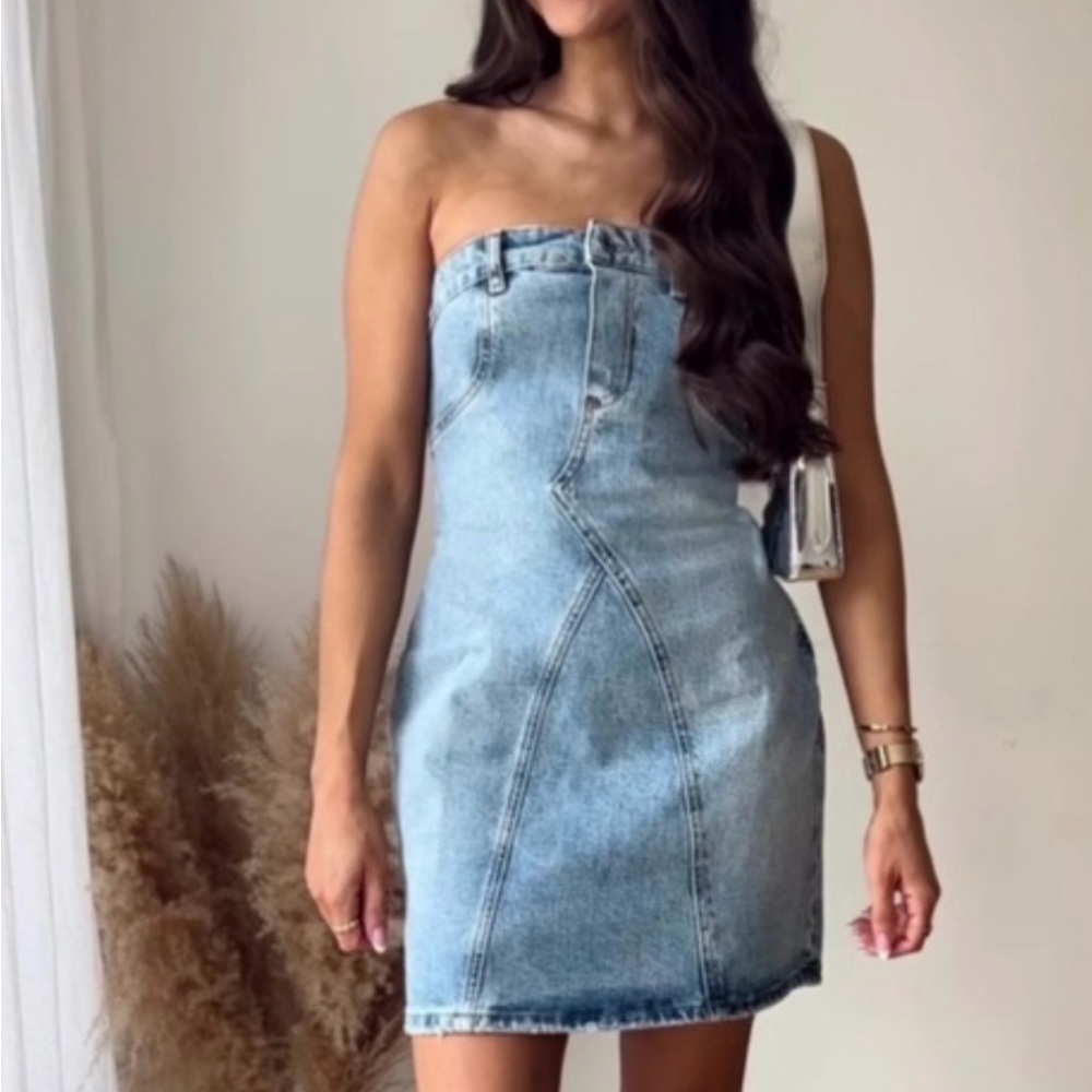 Denim Jean Strapless Mini Dress - Picture 4 of 4